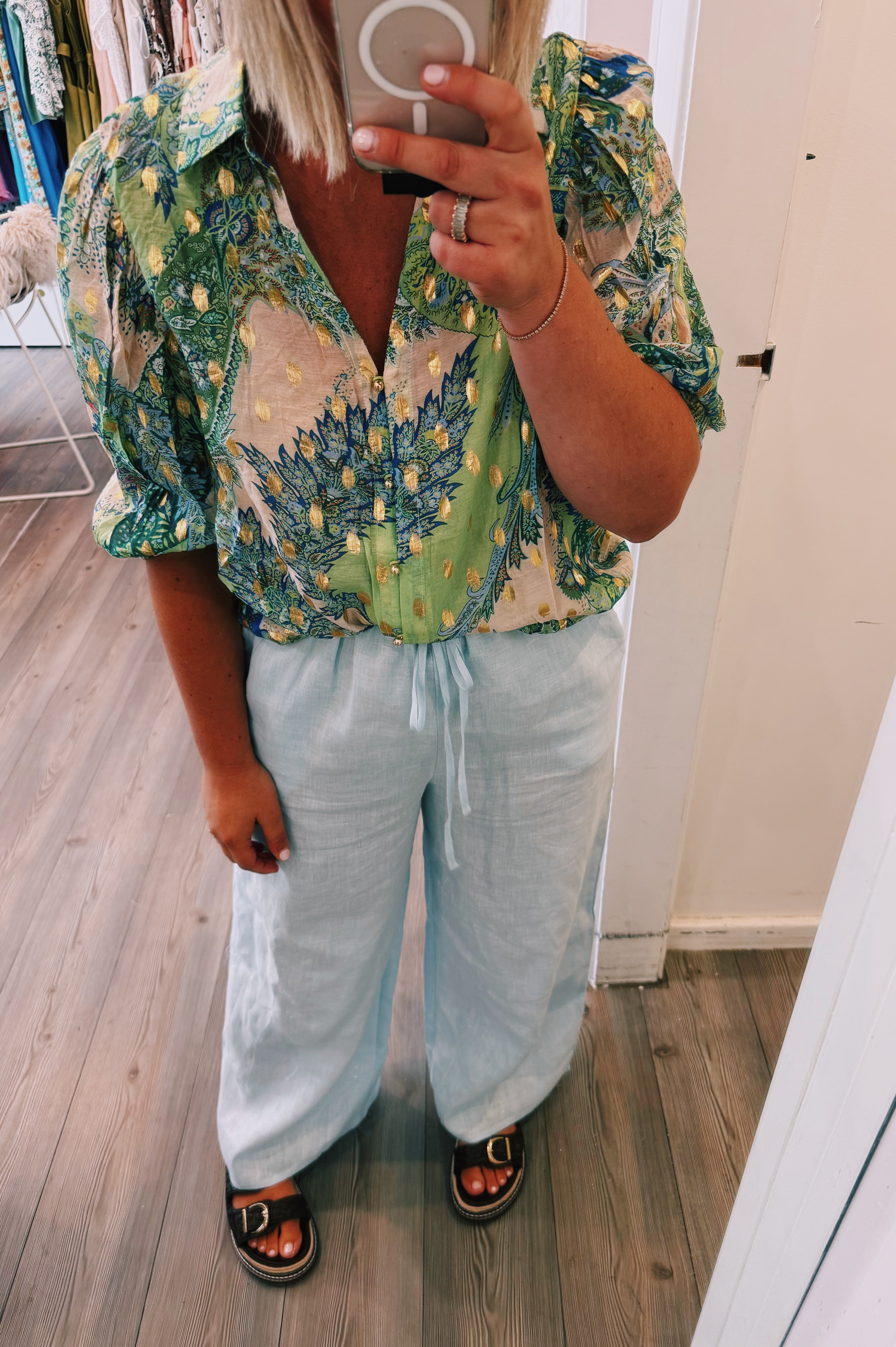 Sprinkle Green & Gold Blouse