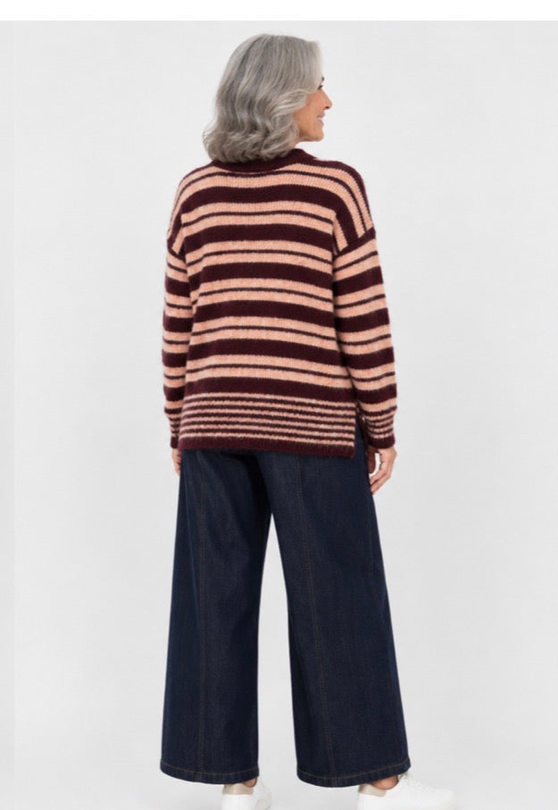 Contrast Stripe Ruby Knit | Wine & Pink