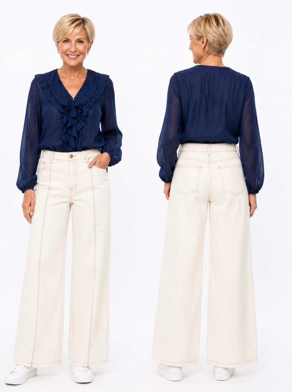 Cocoa Ruffle Linen Blouse Navy