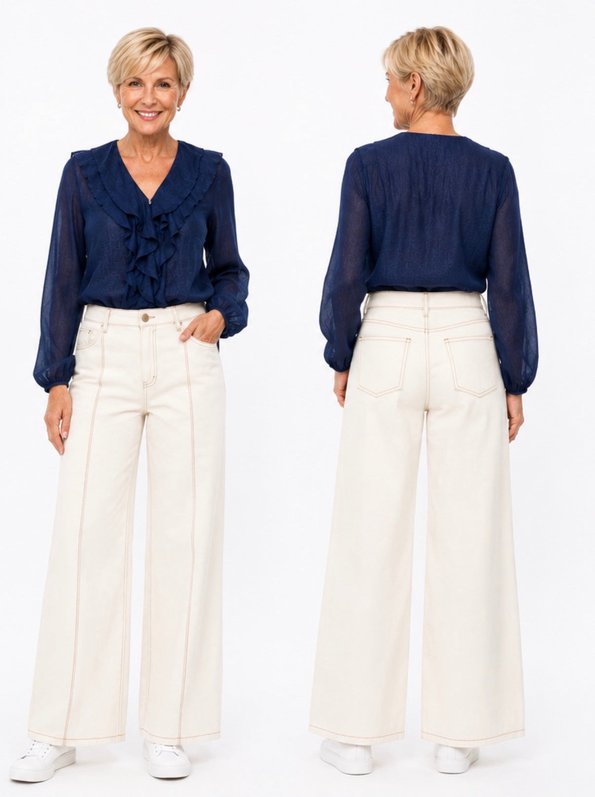 Cocoa Ruffle Linen Blouse Navy