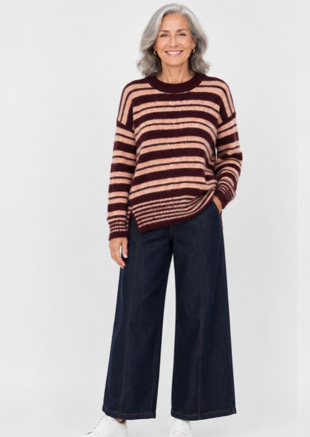 Contrast Stripe Ruby Knit | Wine & Pink