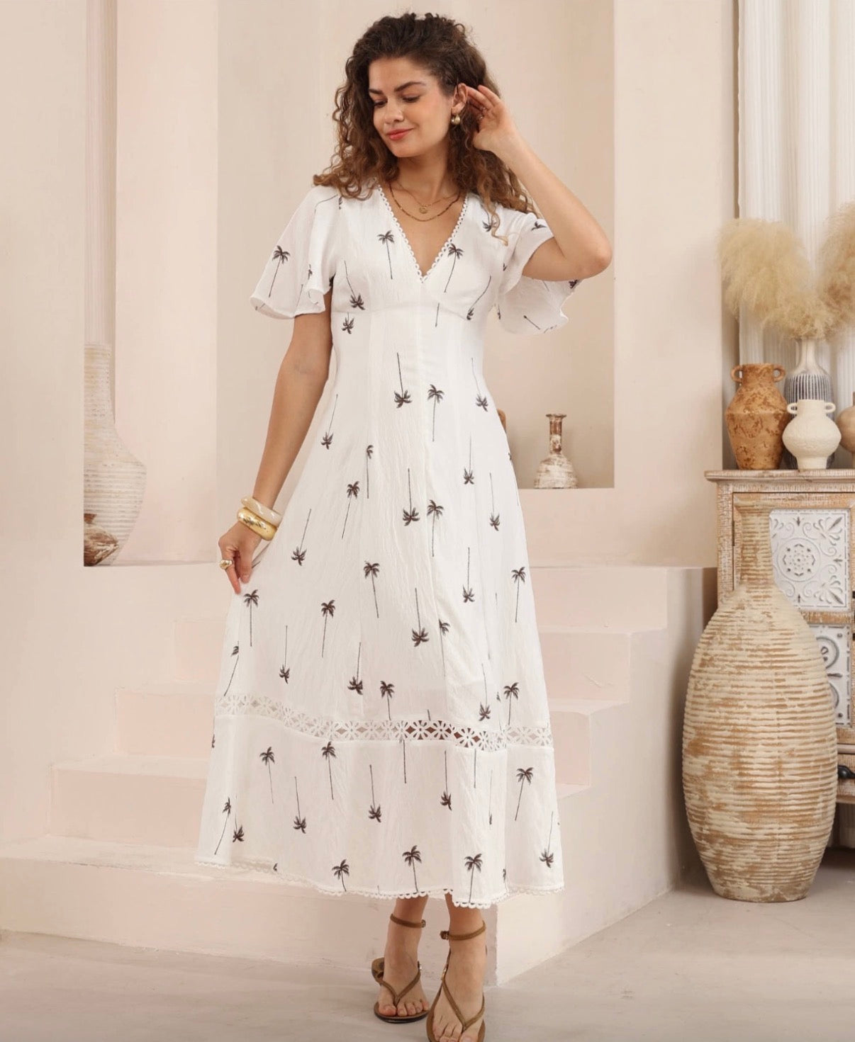 Chocolate palm white dress