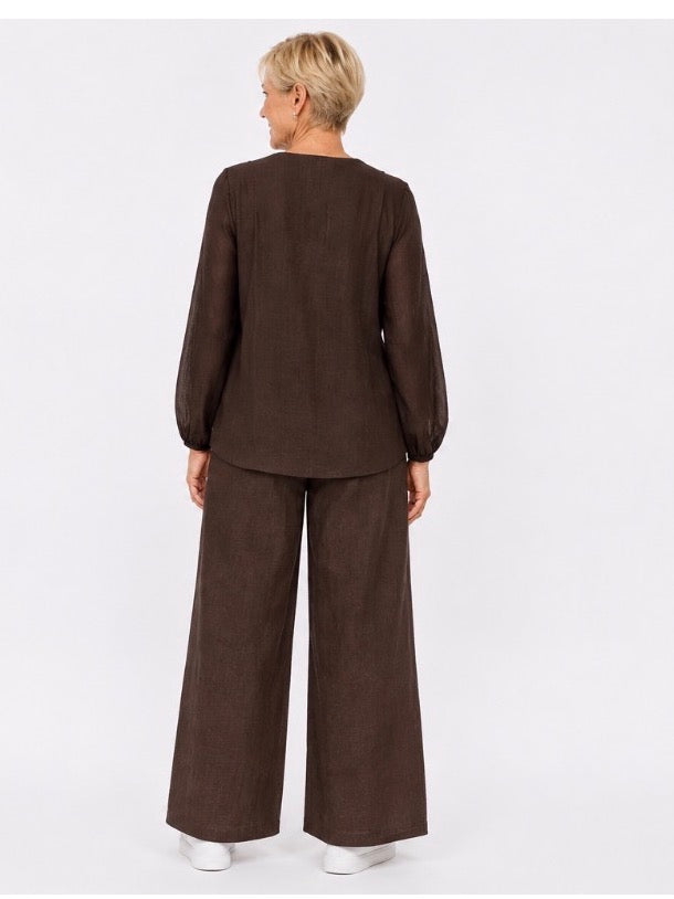 Cocoa Ruffle Linen Blouse