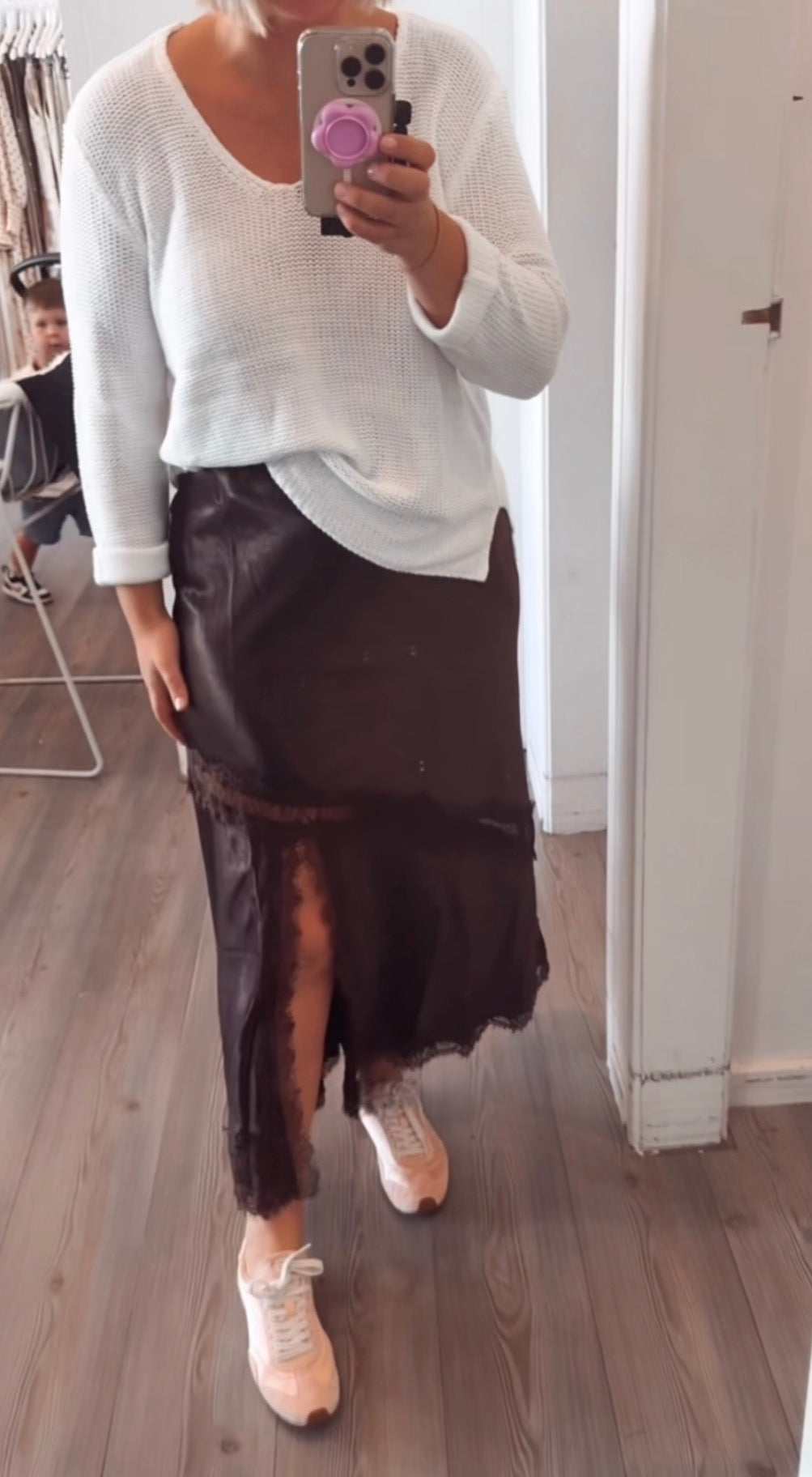 Satin Lace Skirt Chocolate