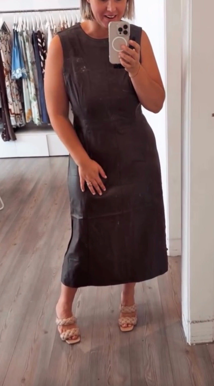 Thessa Leather Dress Chocolate