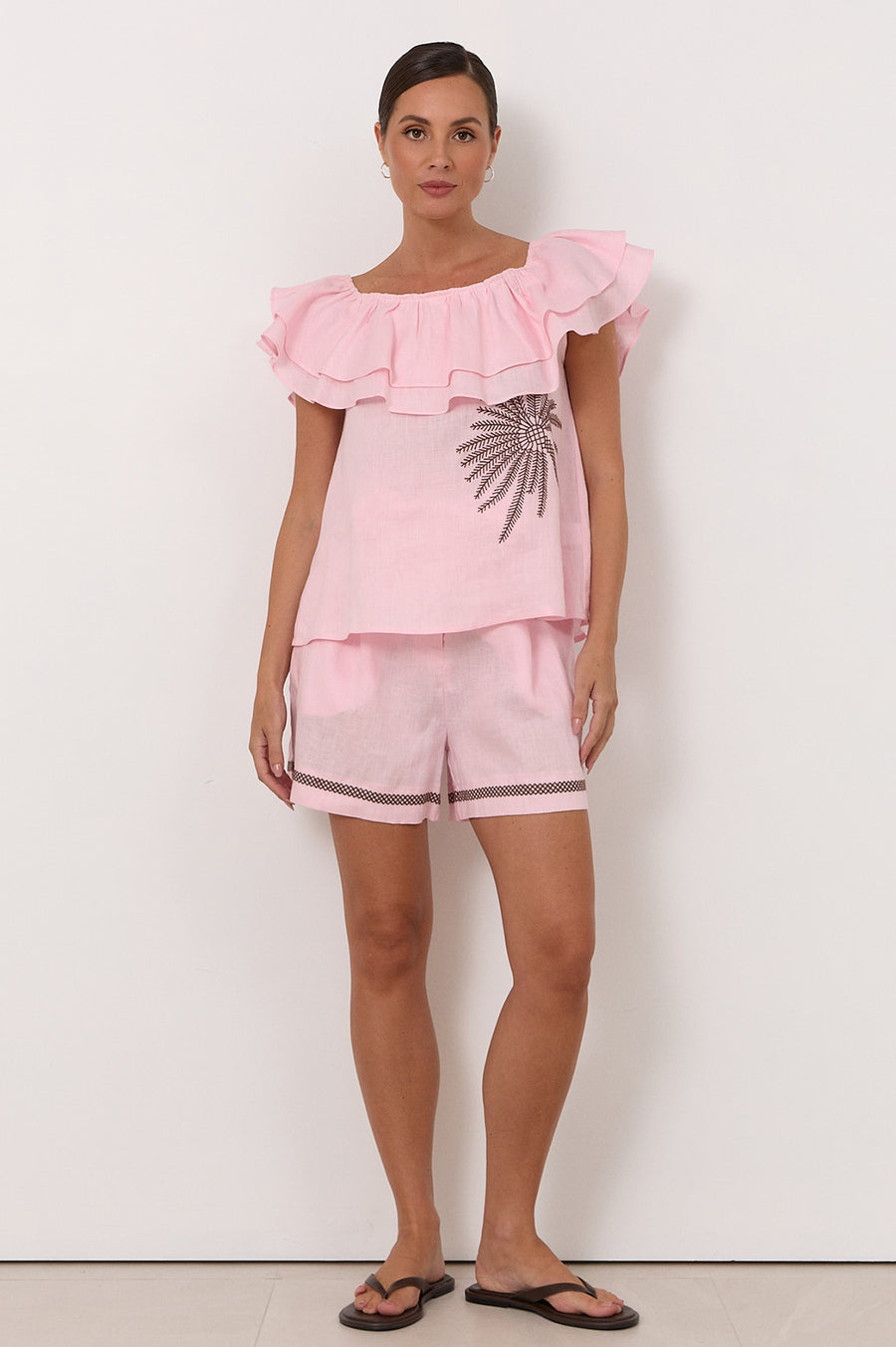 Serena Linen Top Pink