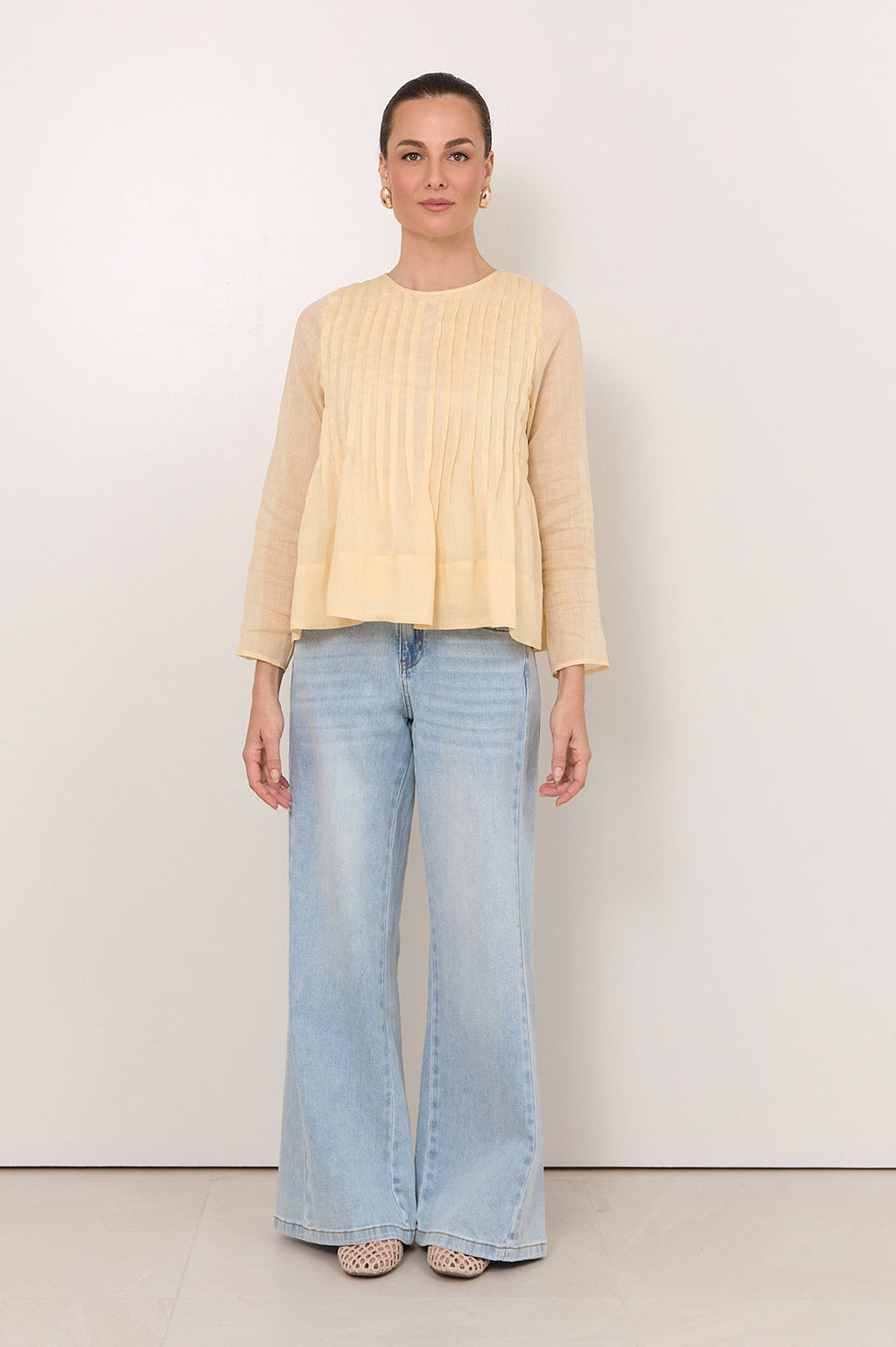 Camille Long Sleeve Pleated ToP BUTTER