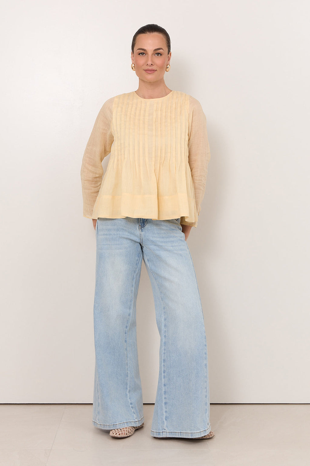 Camille Long Sleeve Pleated ToP BUTTER