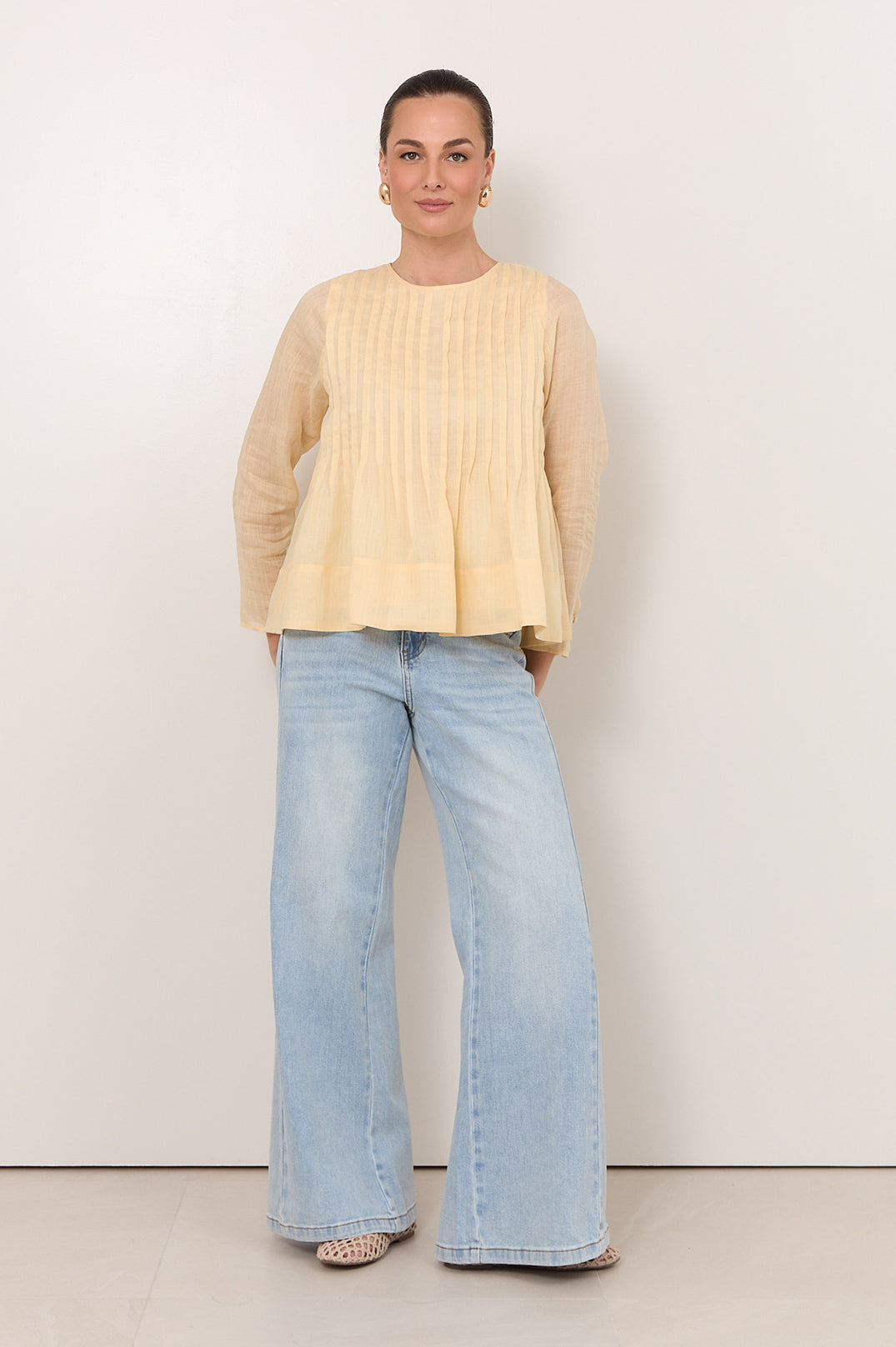 Camille Long Sleeve Pleated ToP BUTTER