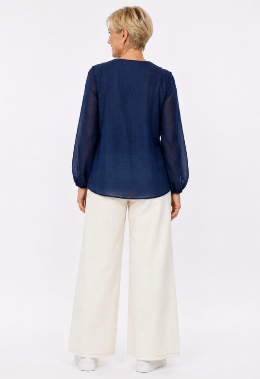 Cocoa Ruffle Linen Blouse Navy