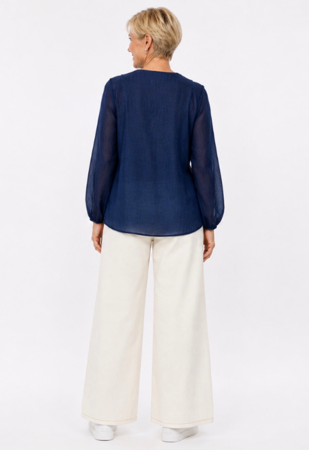 Cocoa Ruffle Linen Blouse Navy
