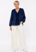 Cocoa Ruffle Linen Blouse Navy