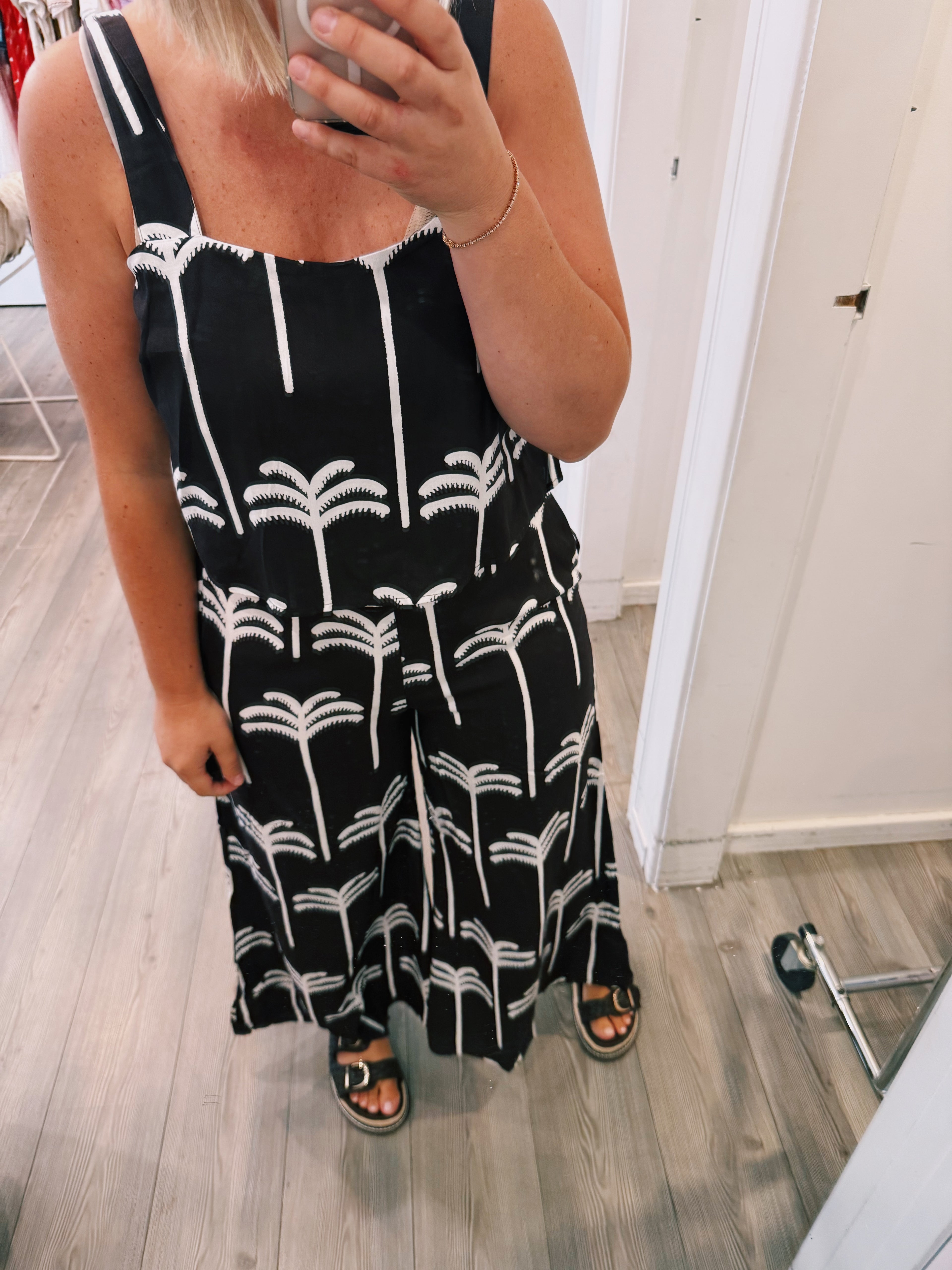 Chocolate & White Palm Pantsuit