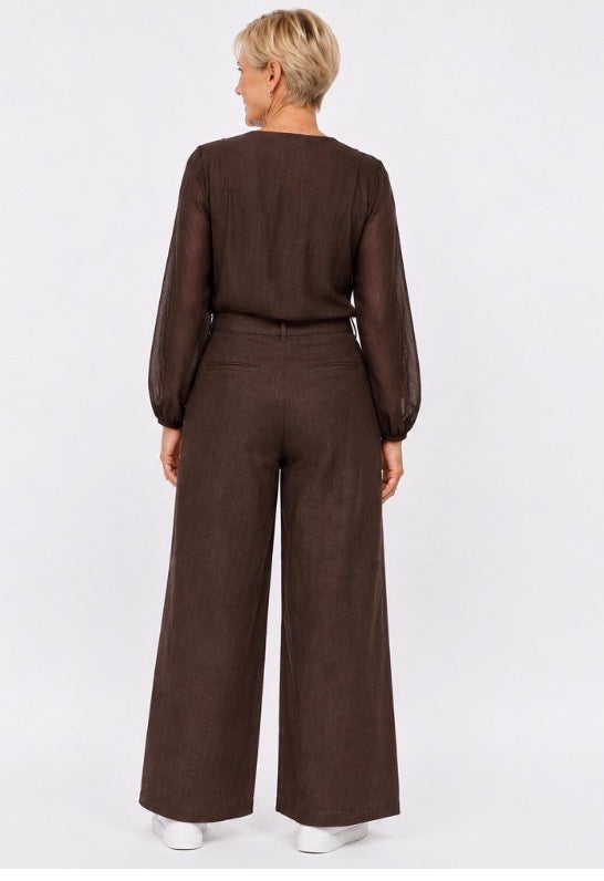 Cocoa Ruffle Linen Blouse