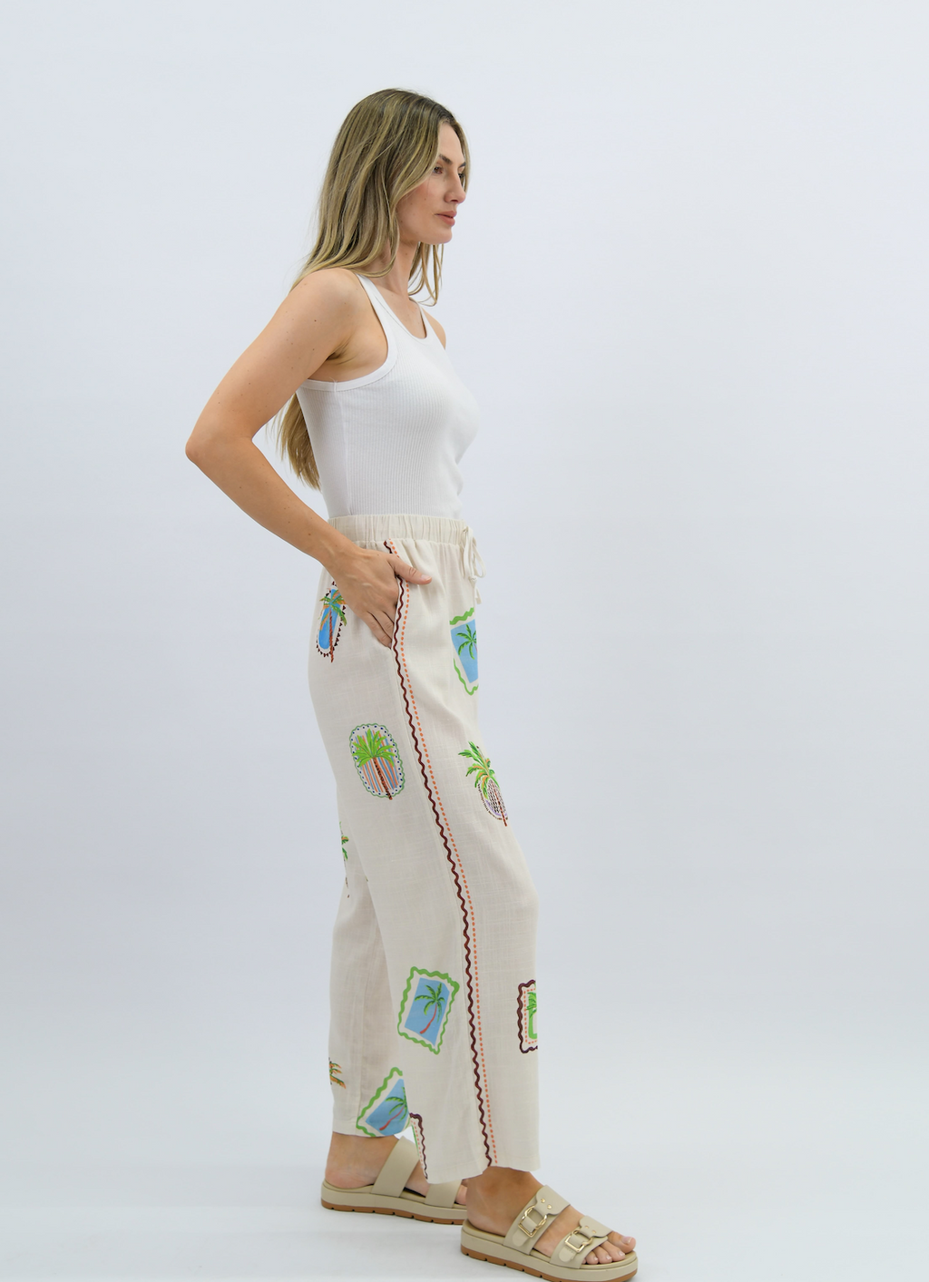 Coastal Postcard Linen Pants