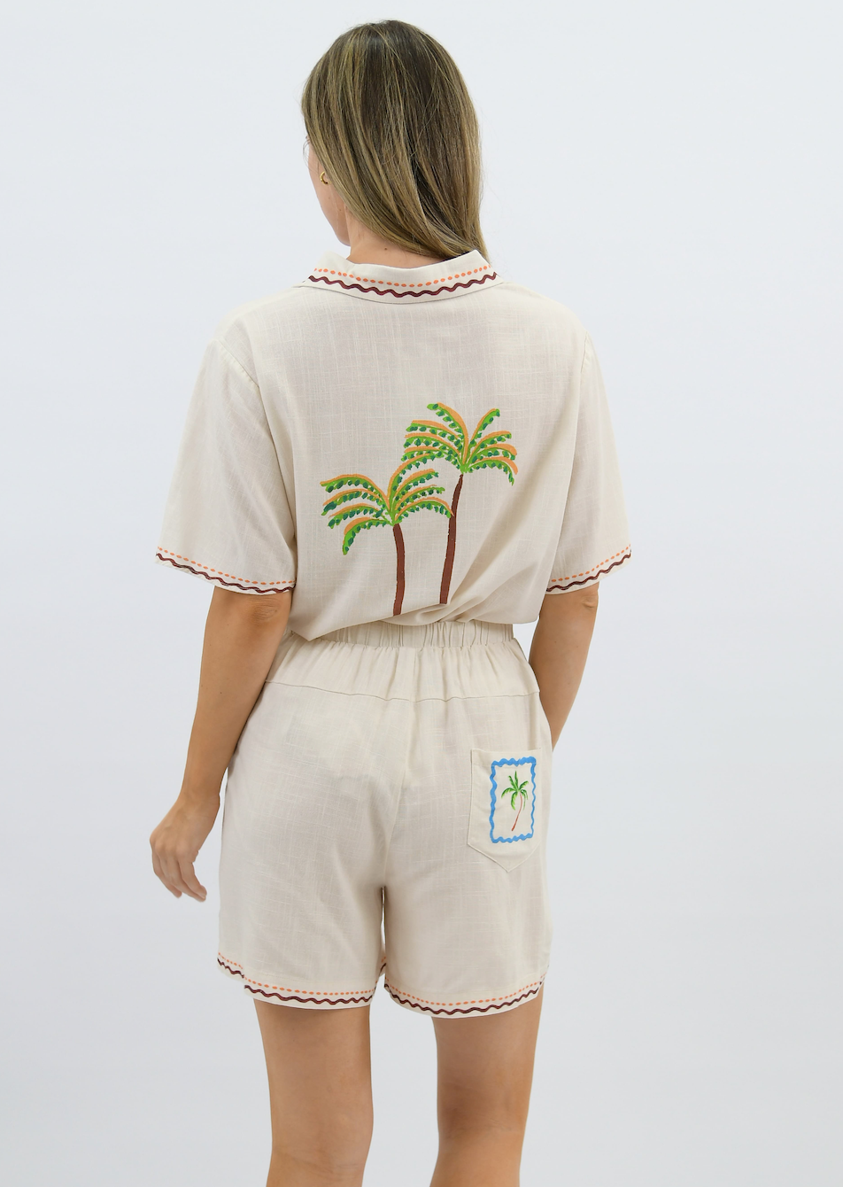 Coastal Postcard Linen Shorts
