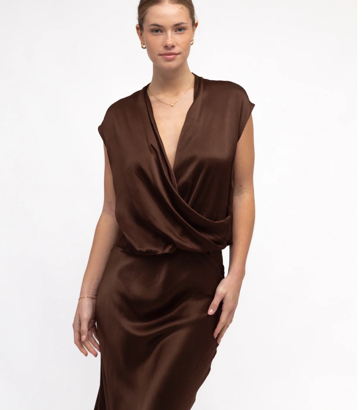 Satin Cross over top Chocolate