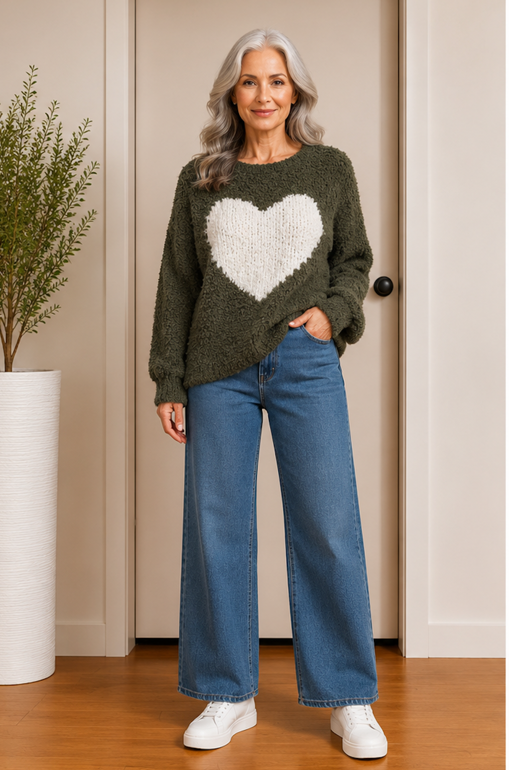 LOVE HEART JUMPER KHAKI