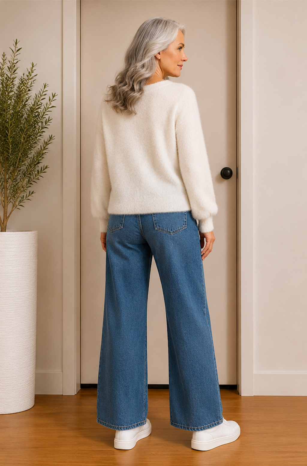 WHITE FLUFFY CARIDGAN GOLD BUTTONS