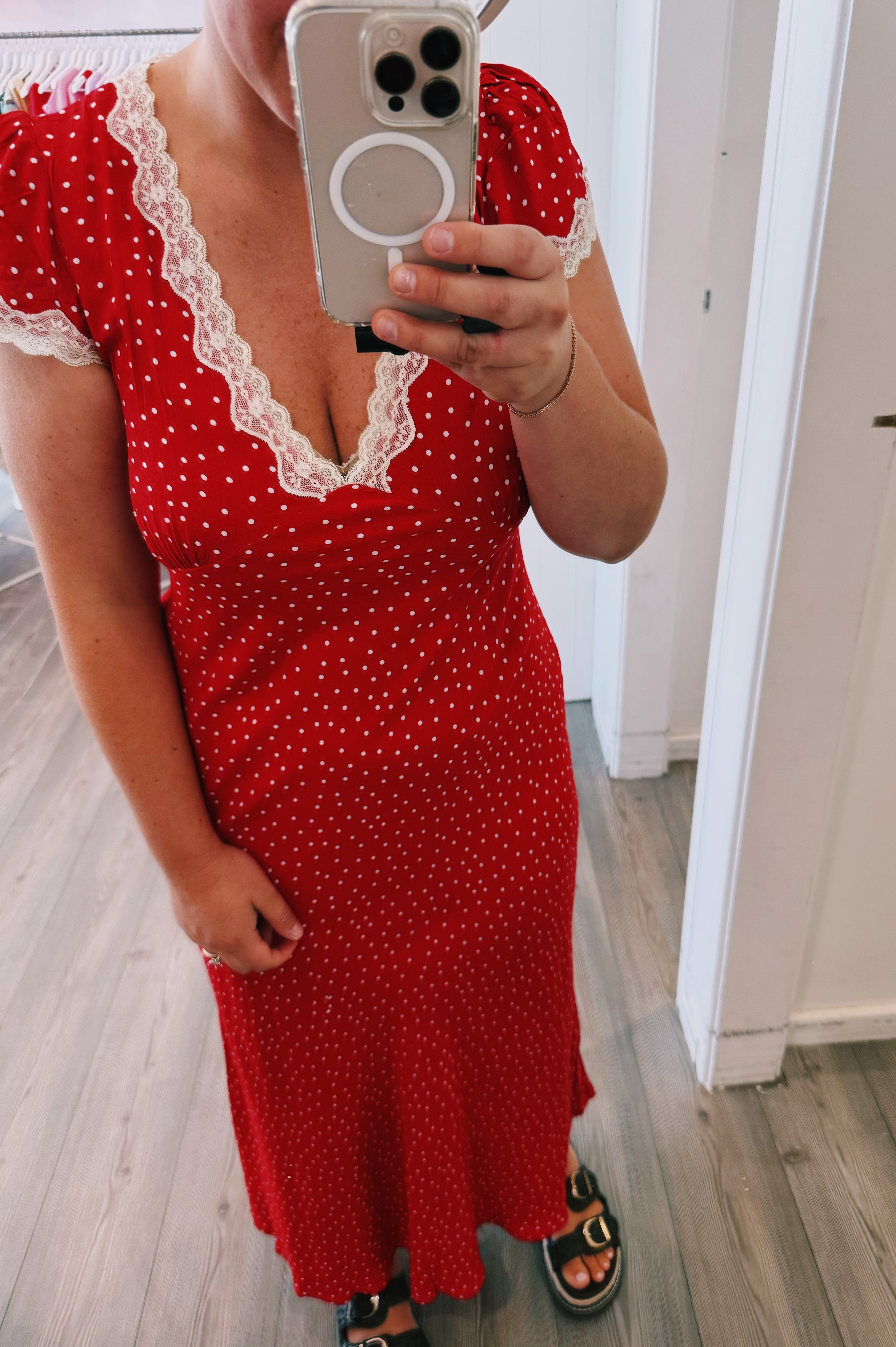 Red Spot Dress with Lace